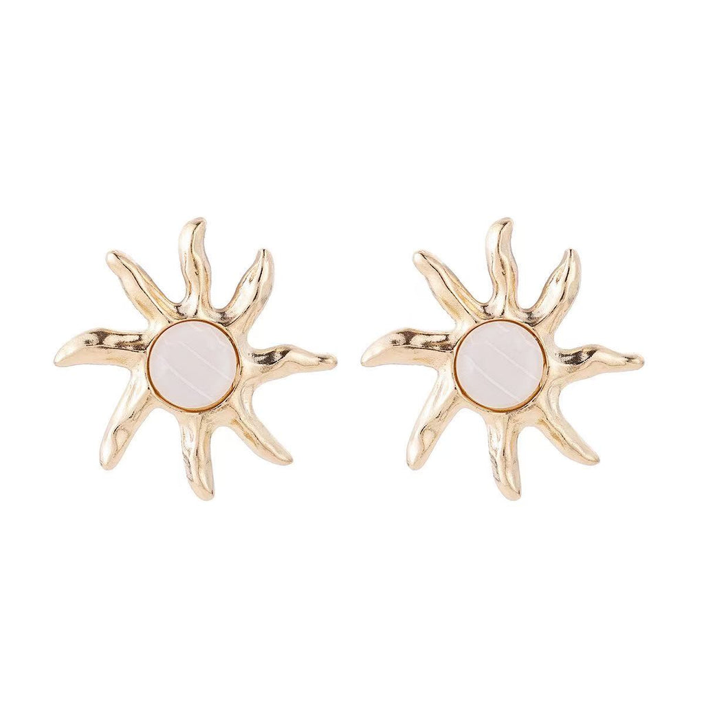 Earrings women alloy earrings suit silver geometric stylish exaggerated earrings inlaid with pearl earrings