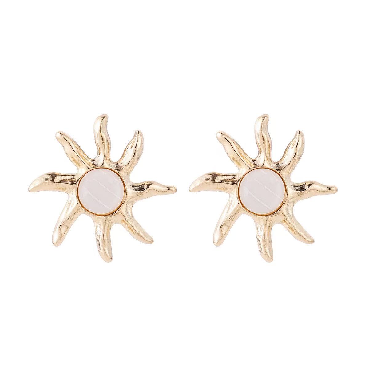Earrings women alloy earrings suit silver geometric stylish exaggerated earrings inlaid with pearl earrings