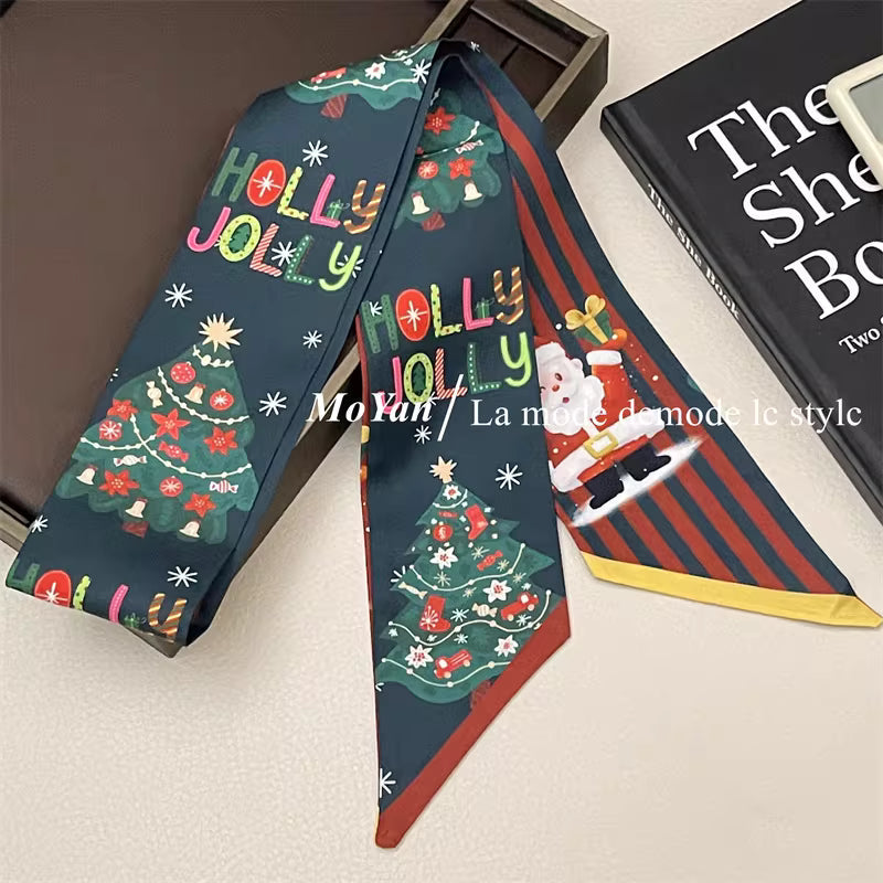 Christmas twilly long small scarf decorative scarf women's holiday easiest for match hairband souvenir