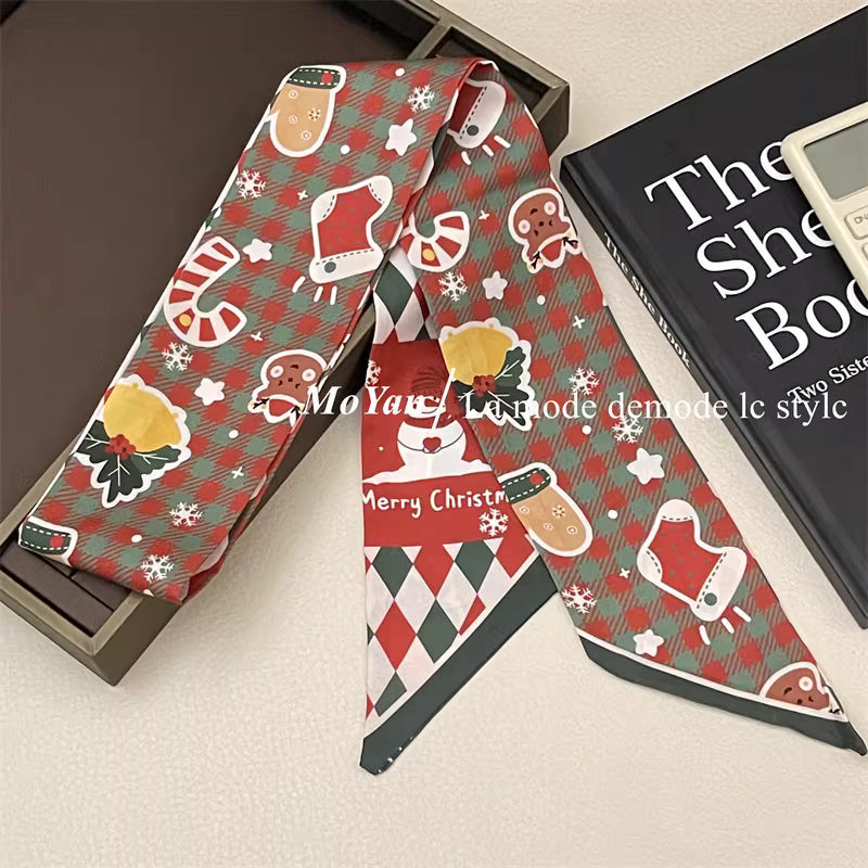 Christmas twilly long small scarf decorative scarf women's holiday easiest for match hairband souvenir