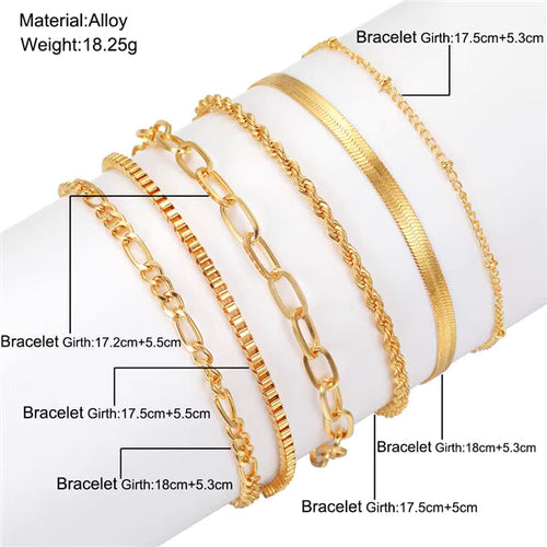 6-piece set bracelets women metal chain women's hand jewelry suit6-piece bracelet suit